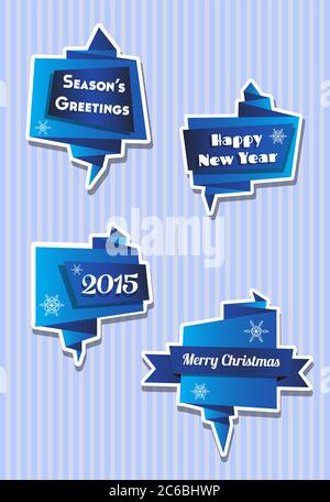 Origami style folded paper speech bubbles iwith Christmas theme, against candy stripe background. EPS10 vector format. Space for your text Stock Vector