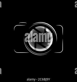 Simple, minimal camera icon in black and white, isolated over black background. EPS10 vector format. Stock Vector