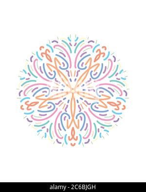 A colorful pastel geometric mandala illustration on a white background Stock Photo