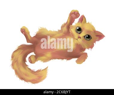 Ginger kitten 3d realistic, Isolated on white background. Fluffy cat character. Stock Photo