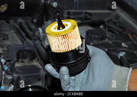 replacement of oil filter Stock Photo - Alamy