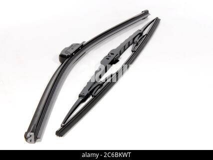 automotive windshield wipers one new style and one old style Stock Photo
