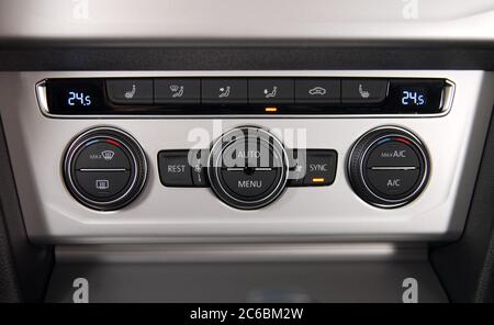 automatic Car Air Conditioner, manual switches the air conditioning on the dashboard of the car Stock Photo