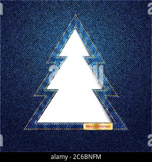 A Christmas tree cutout on denim background with space for text. Also available in vector format. Stock Vector