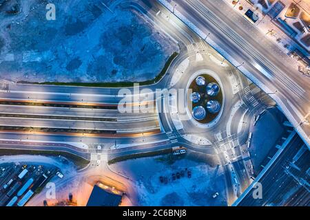 Helsinki, Finland - June 2, 2020: Aerial view of brand new street near the Mall of Tripla. Modern street design. Stock Photo