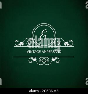 Monogram of the ampersand &, in retro floral style on green chalkboard background. EPS10 vector format Stock Vector