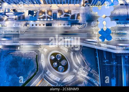 Helsinki, Finland - June 2, 2020: Aerial view of the brand new street near the Mall of Tripla. Modern street design. Stock Photo