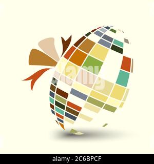 Mosaic style Easter egg tied with a ribbon. Retro colour scheme. EPS10 vector format. Stock Vector