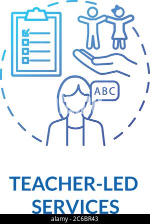 Preschool counselor services concept icon. Children after school club. Elementary schooling. Teacher led approach idea thin line illustration. Vector Stock Vector