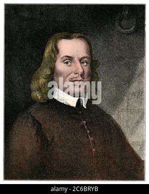 John Bunyan, author of The Pilgrim's Progress. Hand-colored halftone of an illustration Stock Photo