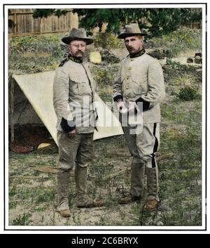 Col. Theodore Roosevelt and Gen. Leonard Wood in camp in San Antonio TX, 1898. Hand-colored halftone of a photograph Stock Photo