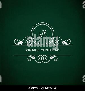 Monogram of the letter H, in retro floral style on green chalkboard background. EPS10 vector format Stock Vector