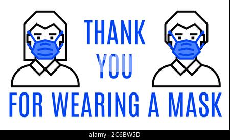Thank you for cooperation and wearing mask. Man and woman wearing face mask. Steps to protect yourself. Stock Vector
