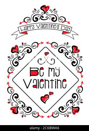 Happy Valentine's Day hand drawn doodles and frame. EPS10 vector format Stock Vector