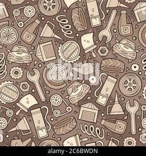 Cartoon cute hand drawn Automotive seamless pattern Stock Vector