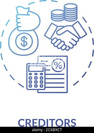 Creditor concept icon. Money loan. Business investment. Company liability. Corporate and financial management idea thin line illustration. Vector isol Stock Vector