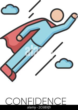 Confidence RGB color icon. Self confidence, positive mindset, determination. Feeling of self assurance. Flying person, superhero isolated vector illus Stock Vector