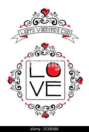 Happy Valentine's Day hand drawn doodles and frame. EPS10 vector format Stock Vector