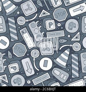Cartoon cute hand drawn Automotive seamless pattern Stock Vector