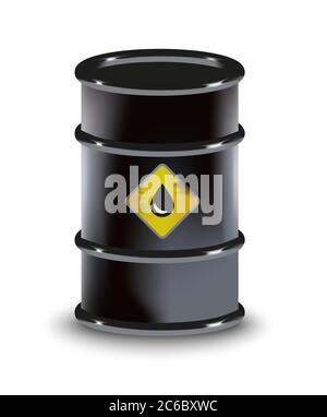 Oil black barrel petroleum spilled 3D illustration realistic. For infographics, fuel, industry, power, industry, ecology. Stock Photo