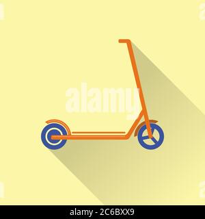 Flat style kick scooter icon with long shadow Stock Vector