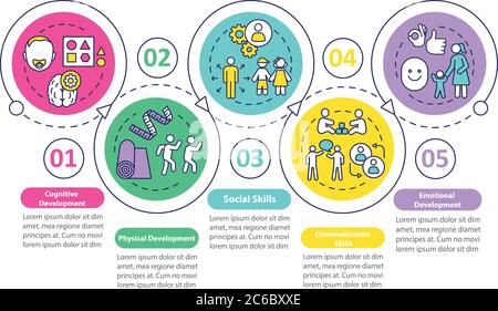 Children preschool education tasks vector infographic template. Presentation design elements. Data visualization with 5 steps. Process timeline chart. Stock Vector