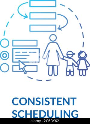 Children consistent scheduling concept icon. Preschool education. Early childhood. Kindergarten. Baby schedule idea thin line illustration. Vector iso Stock Vector