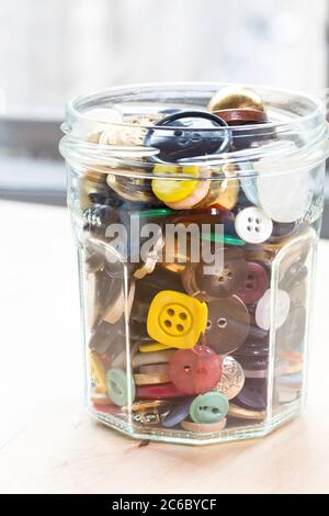 Vintage Button Collection in a Glass Jar Stock Photo