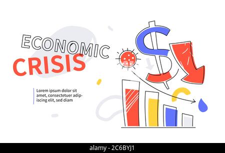 Economic crisis - colorful flat design style web banner Stock Vector