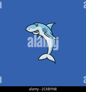 Shark cartoon character vector illustration for Shark Awarenesss Day on July 14. Carnivorous fish symbol. Stock Vector