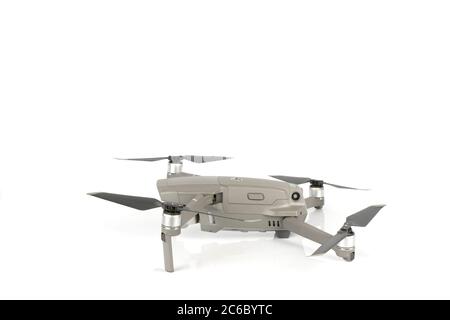 DJI Mavic 2 Pro drone isolated on white. Photograph taken on July 7, 2020 in Spain. Stock Photo