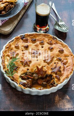 Steak, mushroom and ale pie with shortcrust pastry Stock Photo