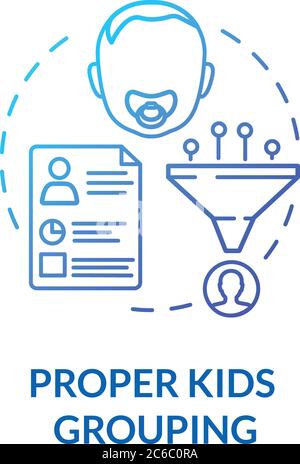 Preschoolers groups concept icon. Early childhood education. Social climate and baby care. Proper kids grouping idea thin line illustration. Vector is Stock Vector