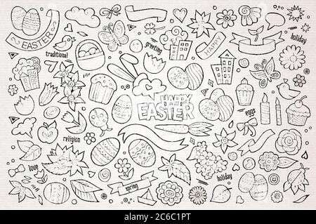 Easter hand drawn symbols and objects Stock Vector