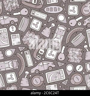 Cartoon cute hand drawn Automotive seamless pattern Stock Vector