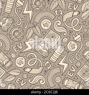 Cartoon cute hand drawn electric cars seamless pattern Stock Vector