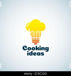 Cooking Ideas Abstract Vector Sign, Emblem or Logo Template. Light bulb and Chef Hat Mixture Silhouette. Creative Concept. Stock Vector