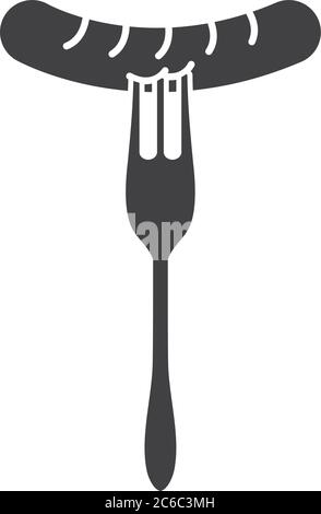 fork with sausage icon over white background, silhouette style, vector illustration Stock Vector