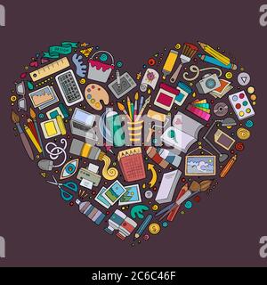 Set of Art and Design cartoon doodle objects Stock Vector