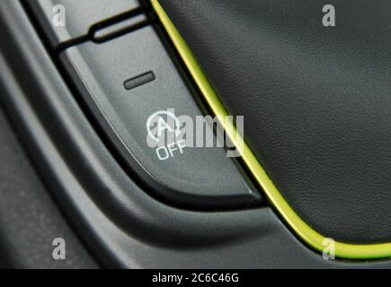 Stop-start system button. The stop-start system for more efficient fuel consumption. Stock Photo