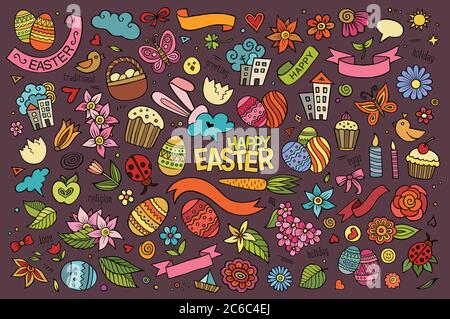 Easter hand drawn symbols and objects Stock Vector