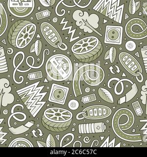 Cartoon cute hand drawn electric cars seamless pattern Stock Vector