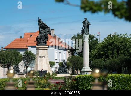 World War I memorial statue in the main square of Vac, Hungary. Stock Photo