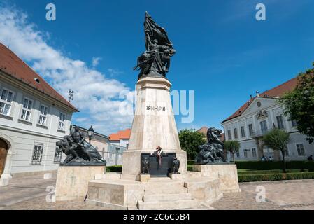 World War I memorial statue in the main square of Vac, Hungary. Stock Photo