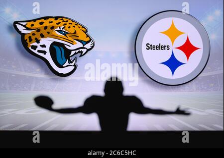 Jacksonville Jaguars vs. Cleveland Browns. NFL Game. American Football  League match. Silhouette of professional player celebrate touch down.  Screen in Stock Photo - Alamy