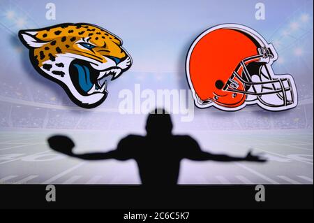 Jacksonville Jaguars vs. Cleveland Browns. Fans support on NFL Game.  Silhouette of supporters, big screen with two rivals in background Stock  Photo - Alamy