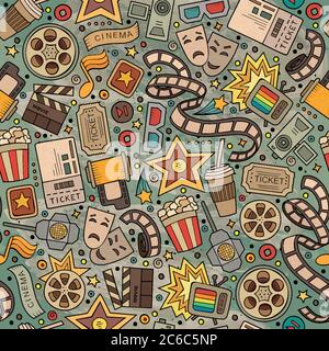 Cartoon cute hand drawn Cinema seamless pattern Stock Vector