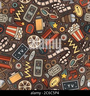 Cartoon cute hand drawn Cinema seamless pattern Stock Vector