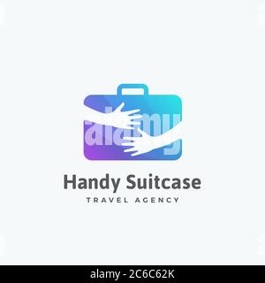 Handy Suitcase Travel Agency Abstract Vector Sign, Emblem or Logo Template. Tourist Luggage in Hands Concept. Stock Vector