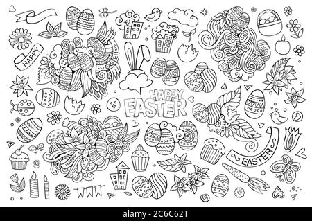 Easter hand drawn symbols and objects Stock Vector